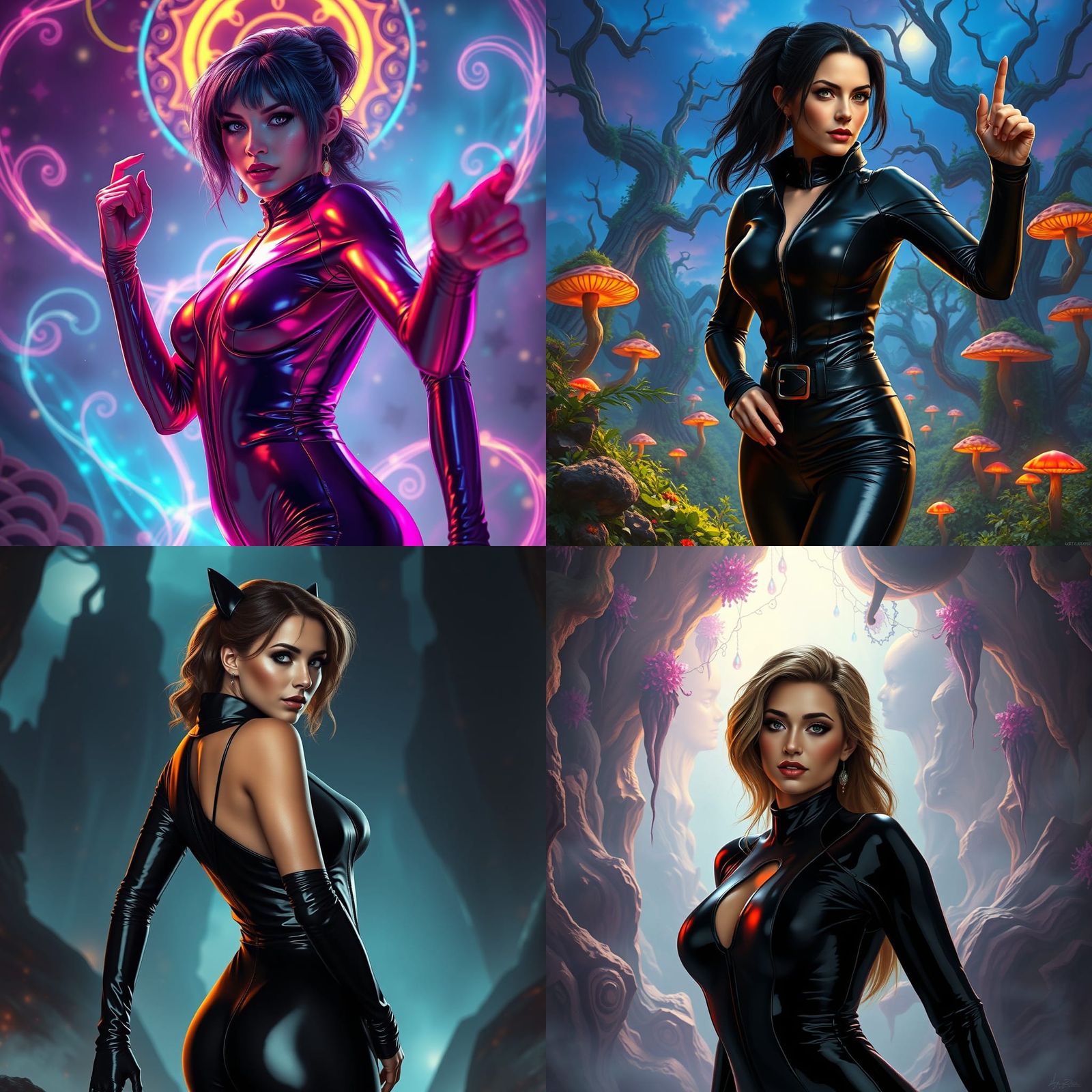 Woman in Latex Catsuit: Detailed Fantasy Art