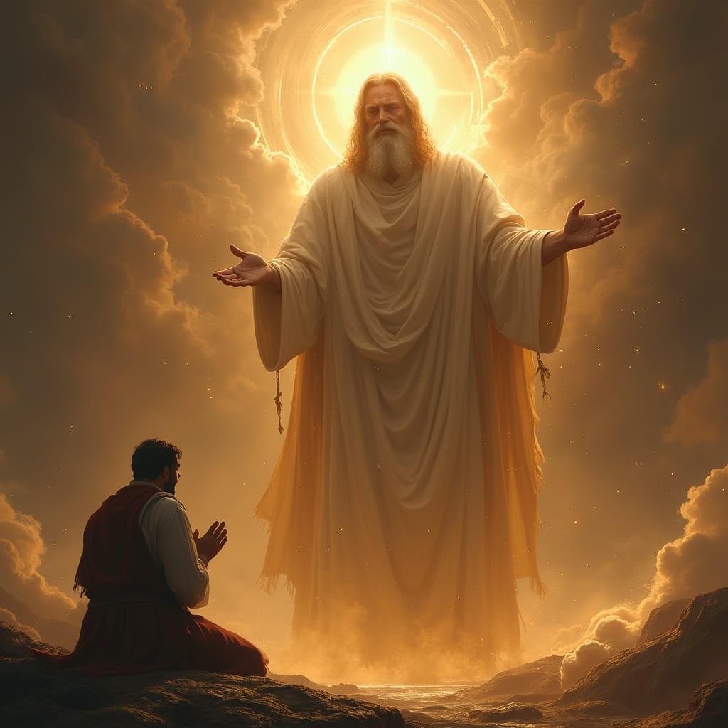 Christian Praying Before God's Throne in Heaven