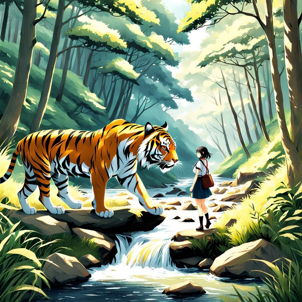Girl and Tiger in Forest, Anime Key Visual