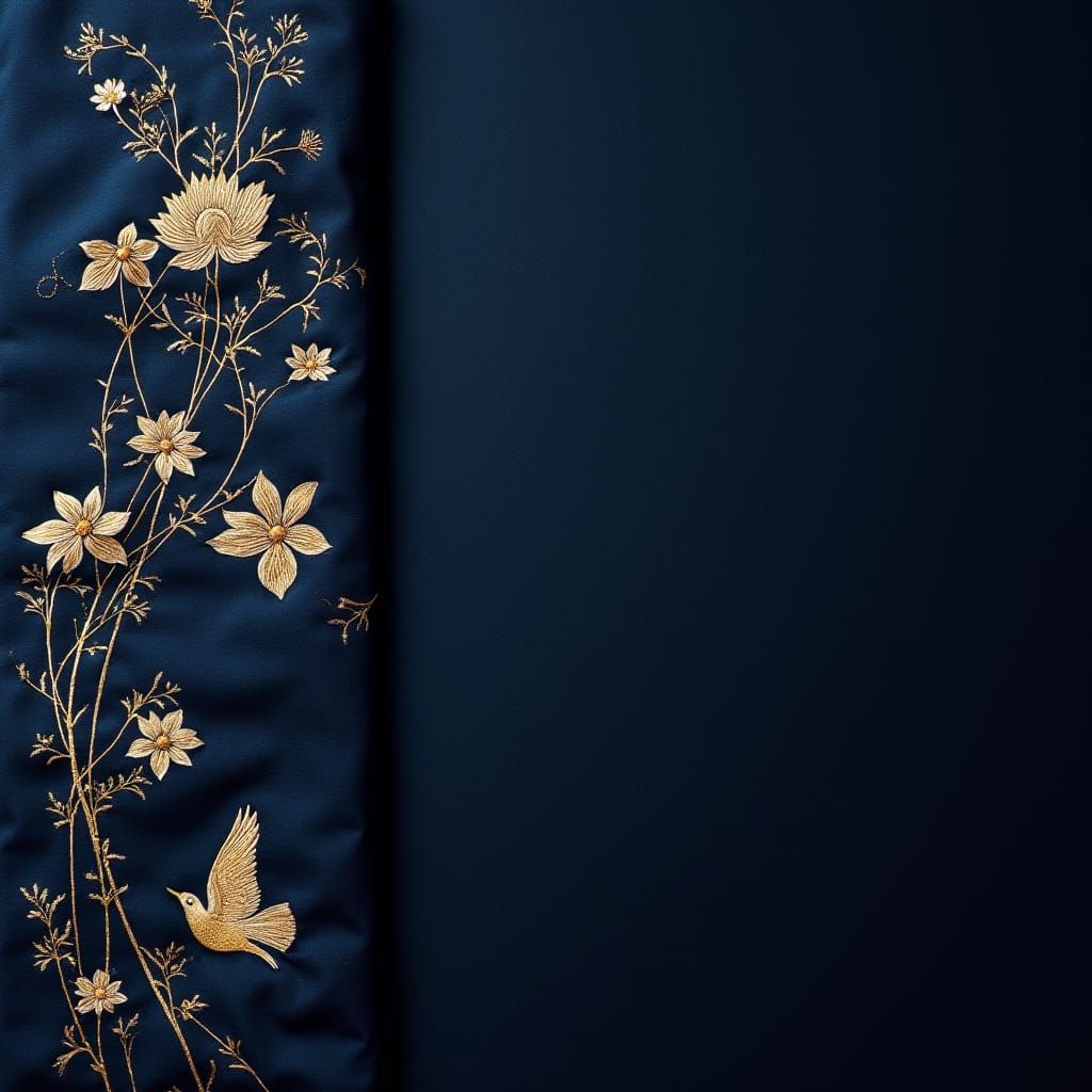 Luxurious Midnight Blue Qipao Fabric in Elegant, Photorealis...