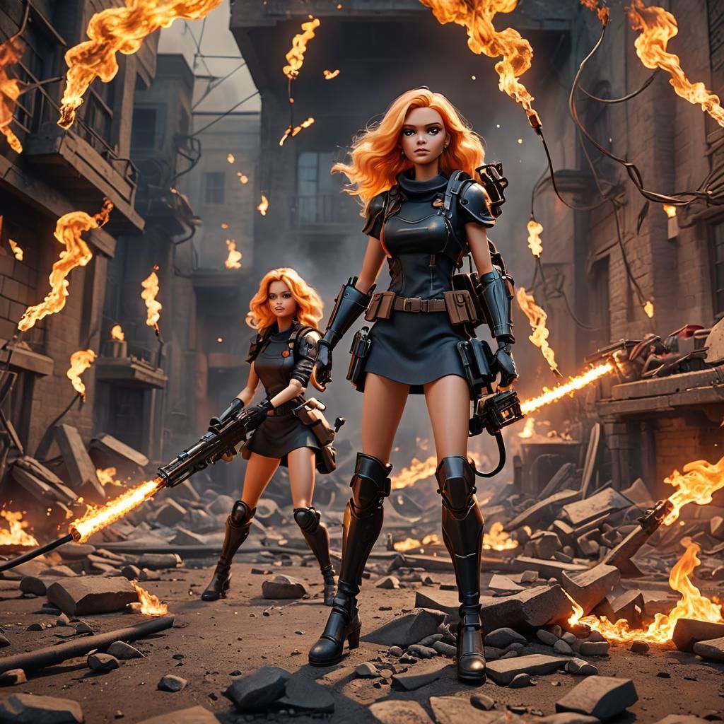 Fantastical Flame Thrower Dolls in Detailed Matte Painting