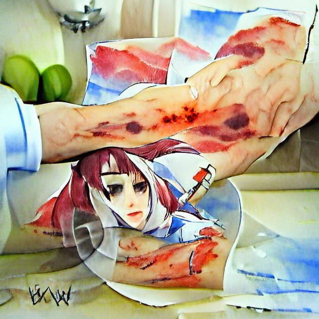 Disturbing Anime Woman with Bloody Wrist