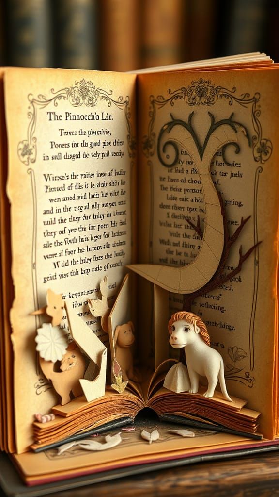 Pinocchio Pop-Up Book in Photorealistic 3D Render