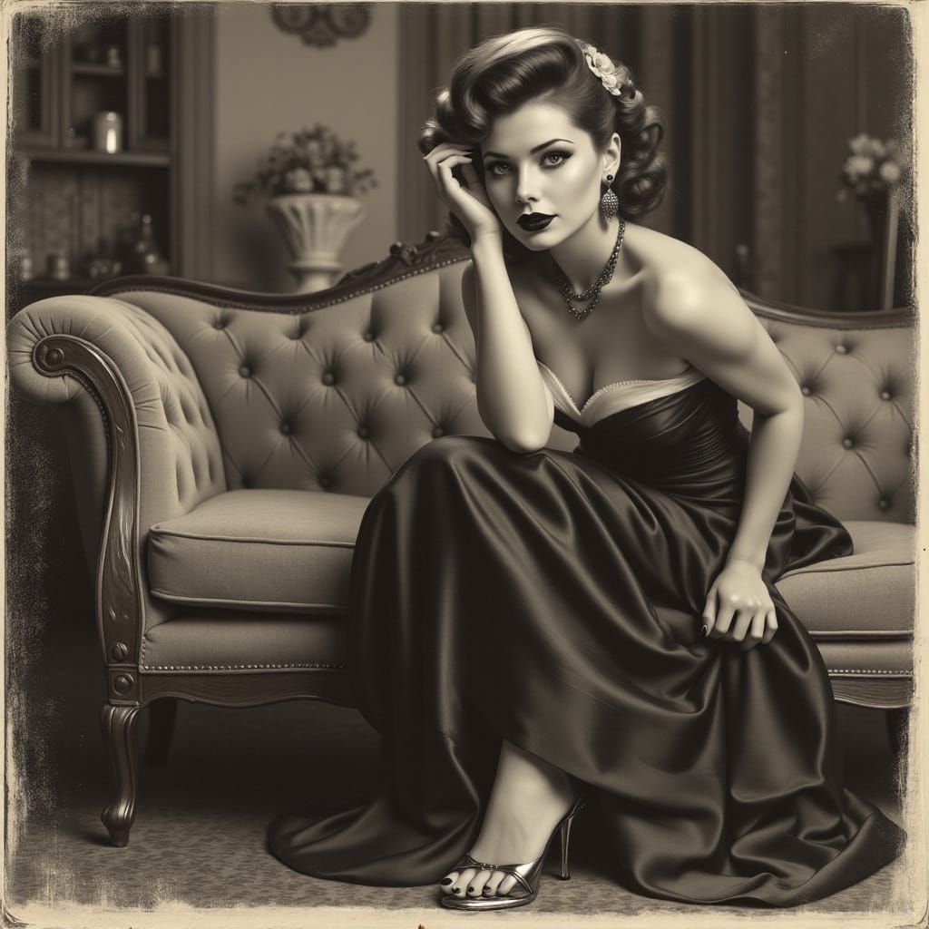 Vintage Polaroid of Woman in Silk Gown