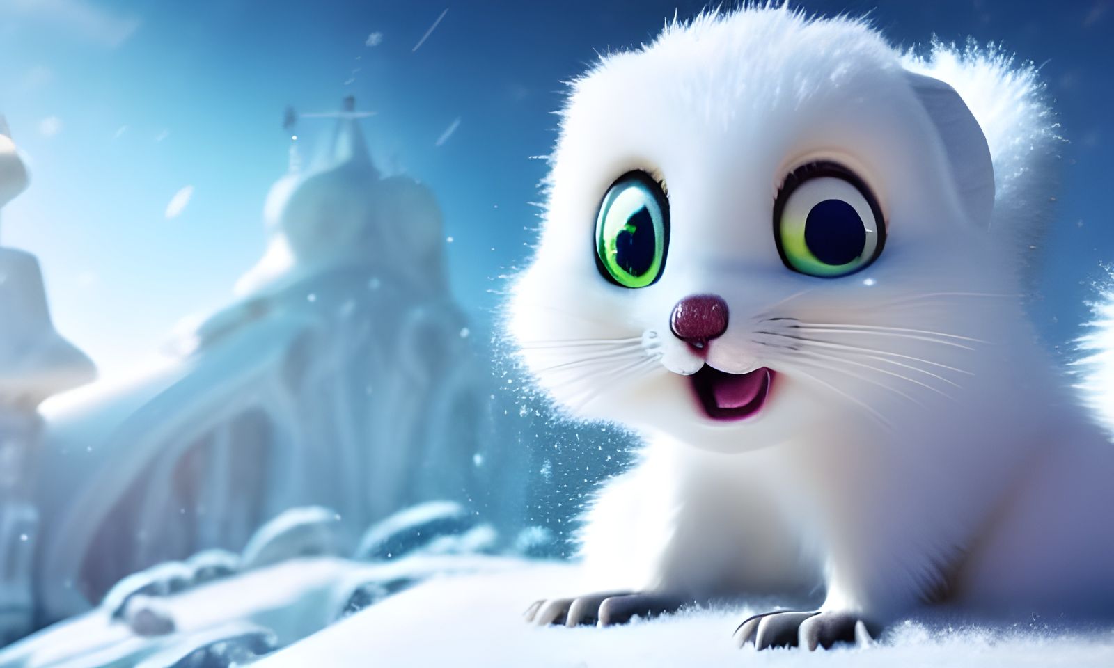 Adorable White Squirrel on Icecap in Anime Style