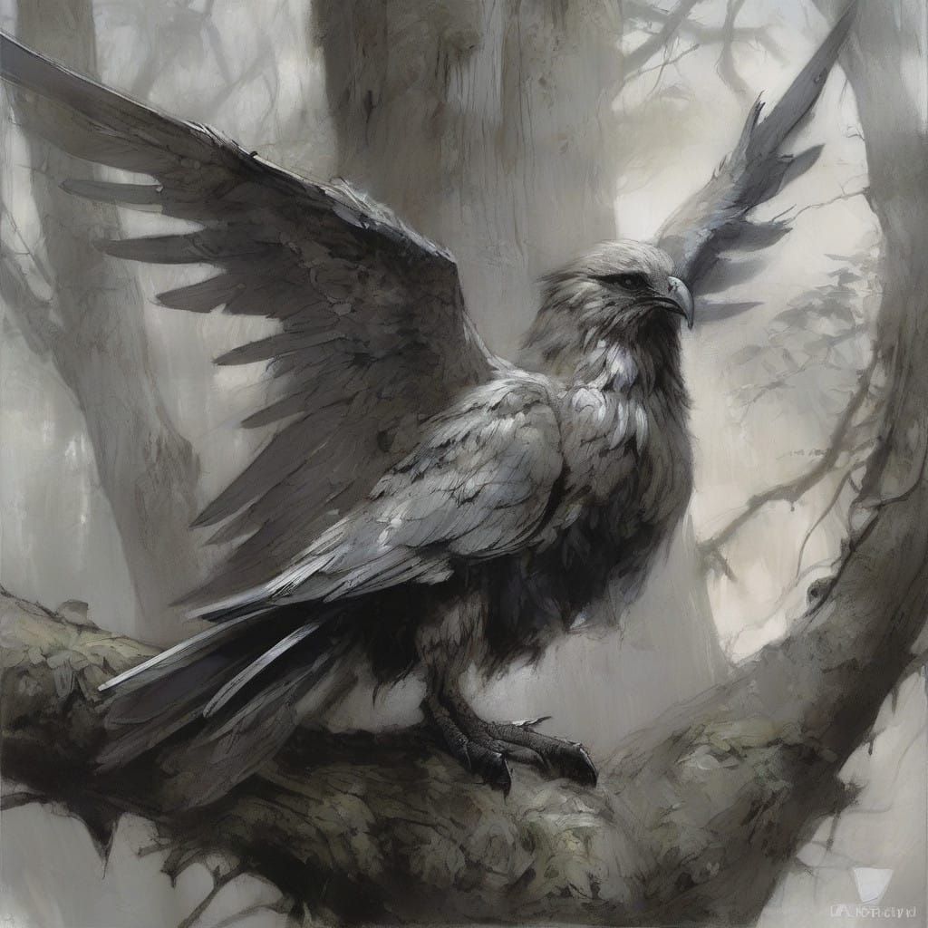 Mysterious Harpy Perches in Dark Forest