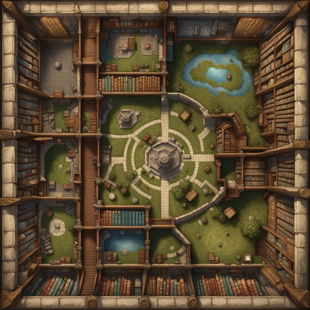 Fantasy Wizard's Library Battlemap for D&D