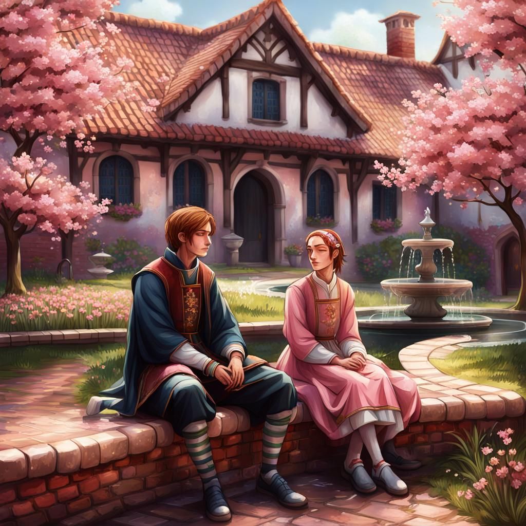 Idyllic Medieval Scene with Brick House, Hyperrealistic Art