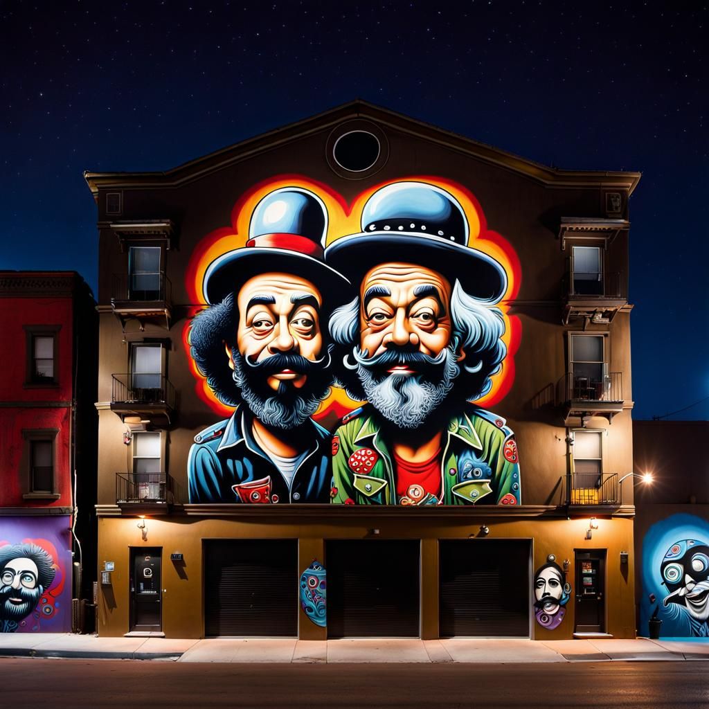 Surreal Cheech and Chong Graffiti Mural in Burtonesque Style