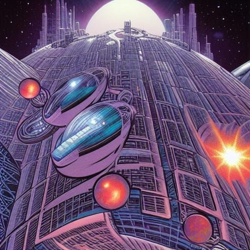 Futuristic Space Megacity in Comic Book Art