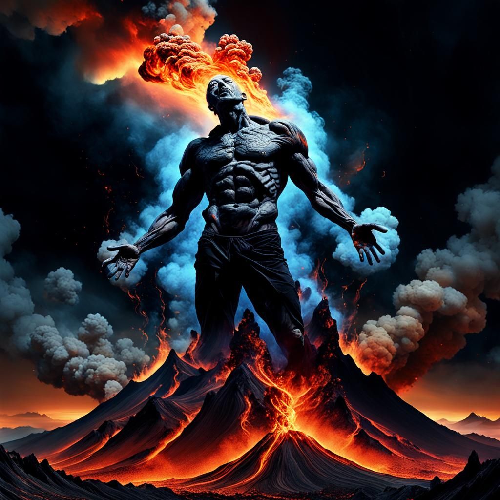 Fiery Emergence: Man and Planet in Surreal Art