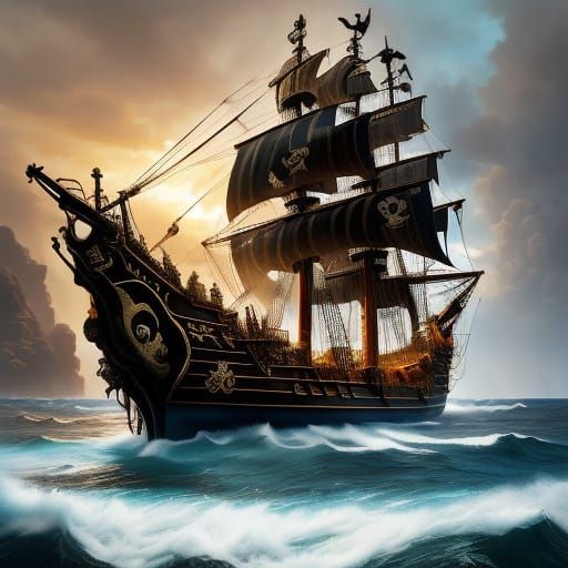 17th-Century Spanish Galleon Battles Pirate Ship in Turquois...