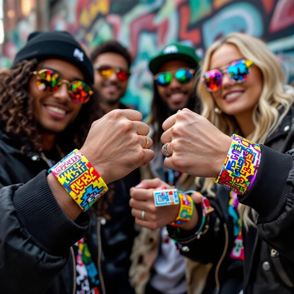Vibrant Wristbands with Graffiti Font in Urban Art Style