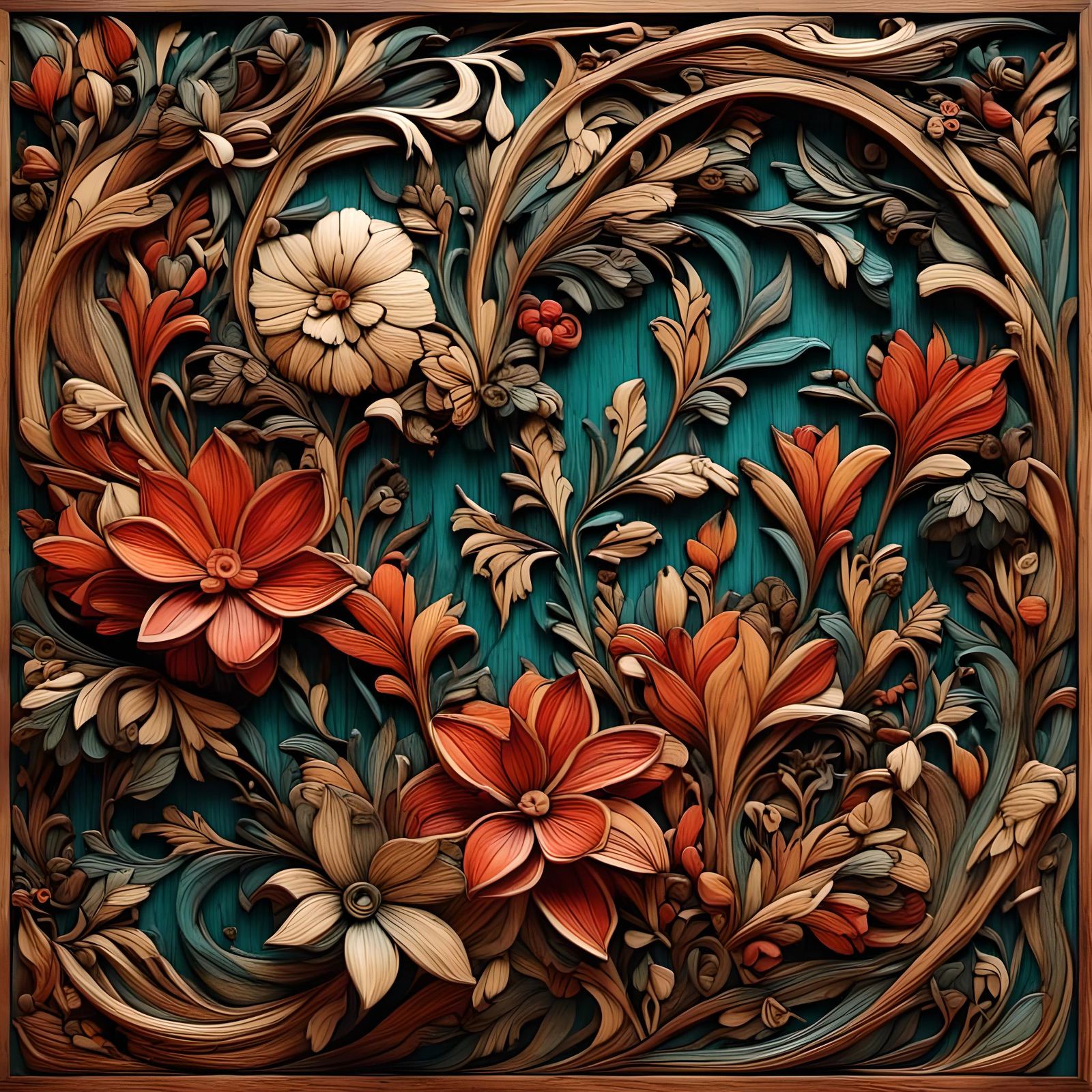 Exotic Garden Wall Carving in Bas-Relief Style
