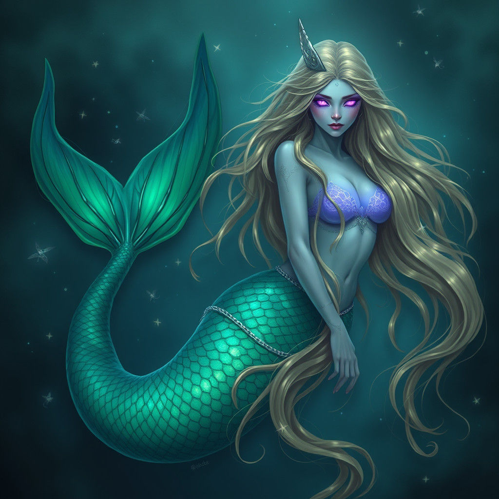 Mystical Mermaid Siren with Glowing Eyes