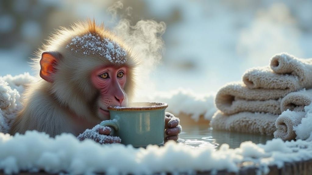 Serenely Drunk Snow Monkeys in Japanese Hot Spring
