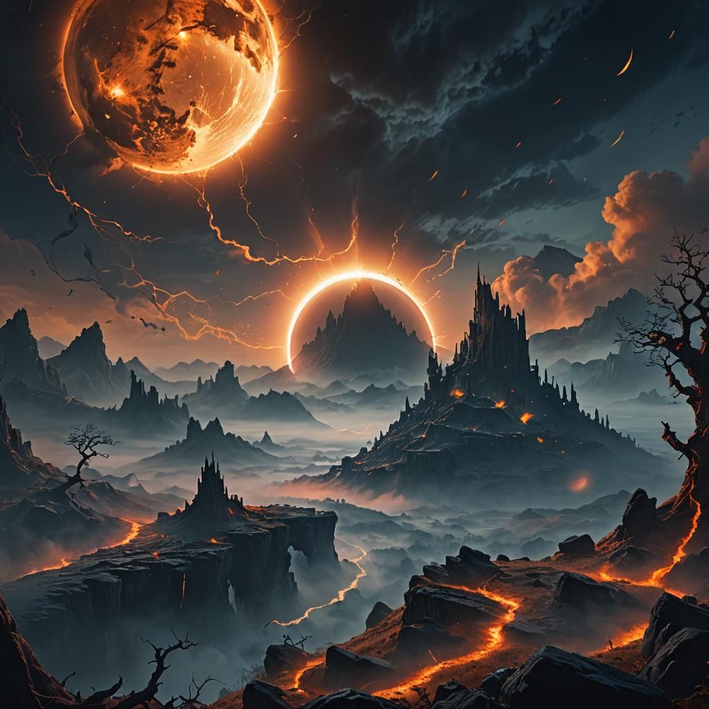 Ethereal Eclipse Symbol in Dark Fantasy Landscape