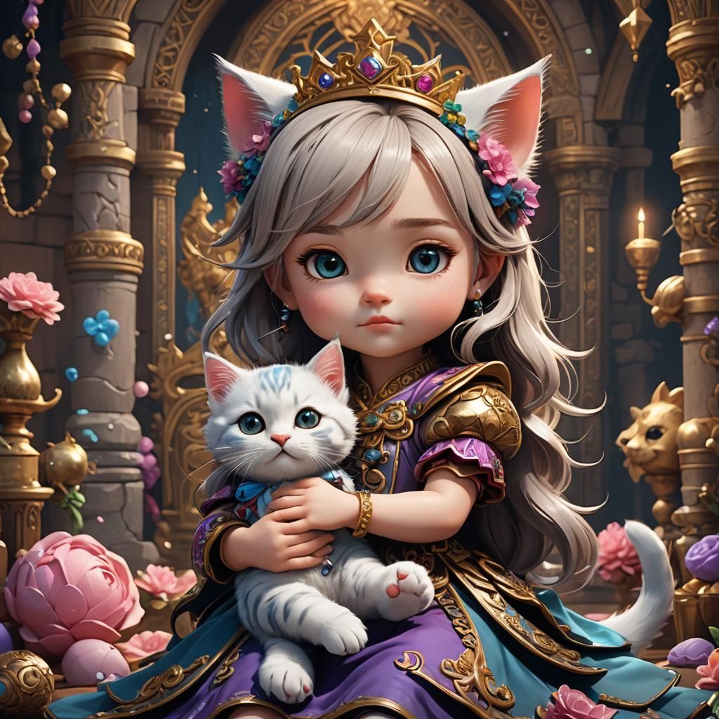Princess Snuggles Kitten: Detailed Fantasy Art
