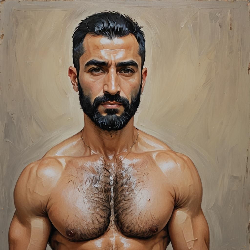 Handsome Man with Beard in Impressionist Oil Painting