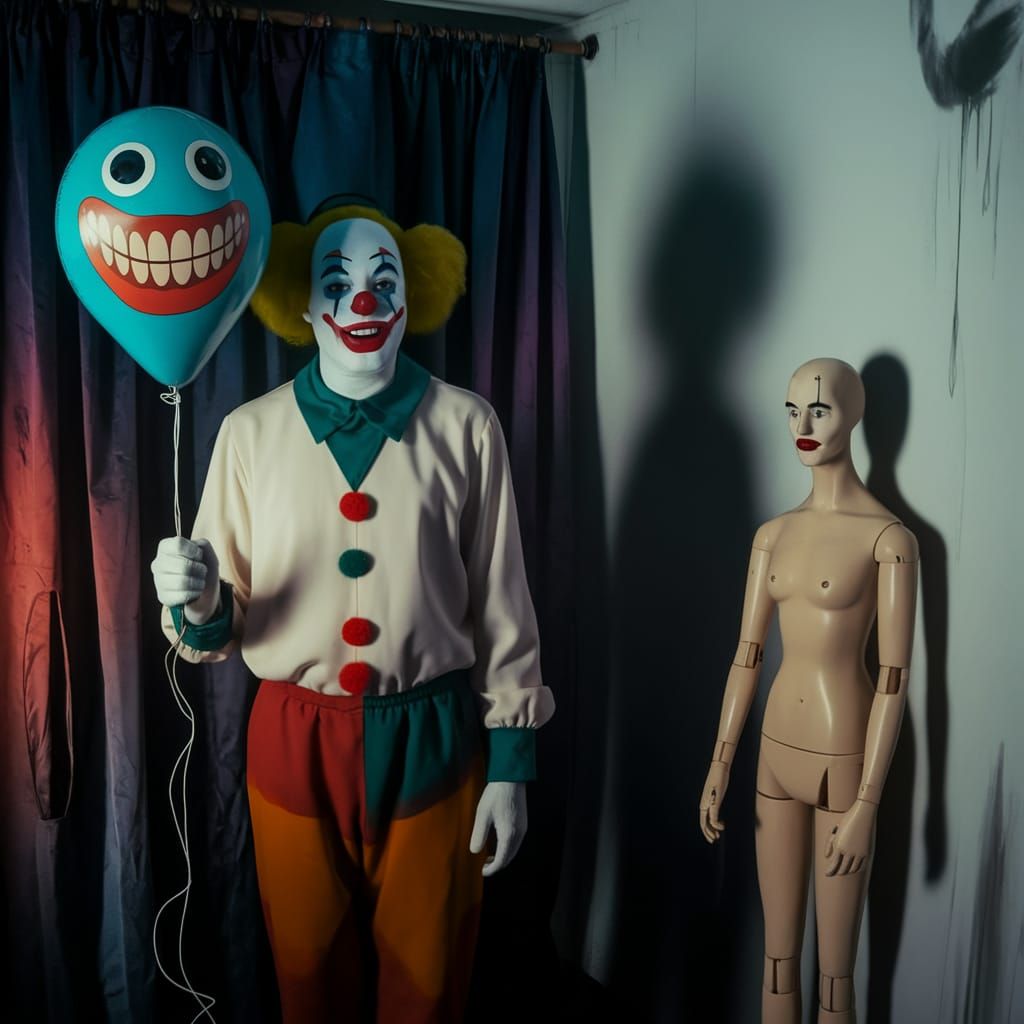 Unsettling Clown Caption Bubble in Uncanny Valley