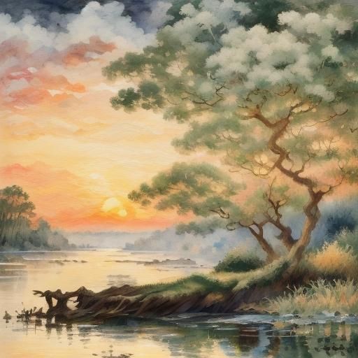 Victorian Woman Watching Crane, Impressionistic Style