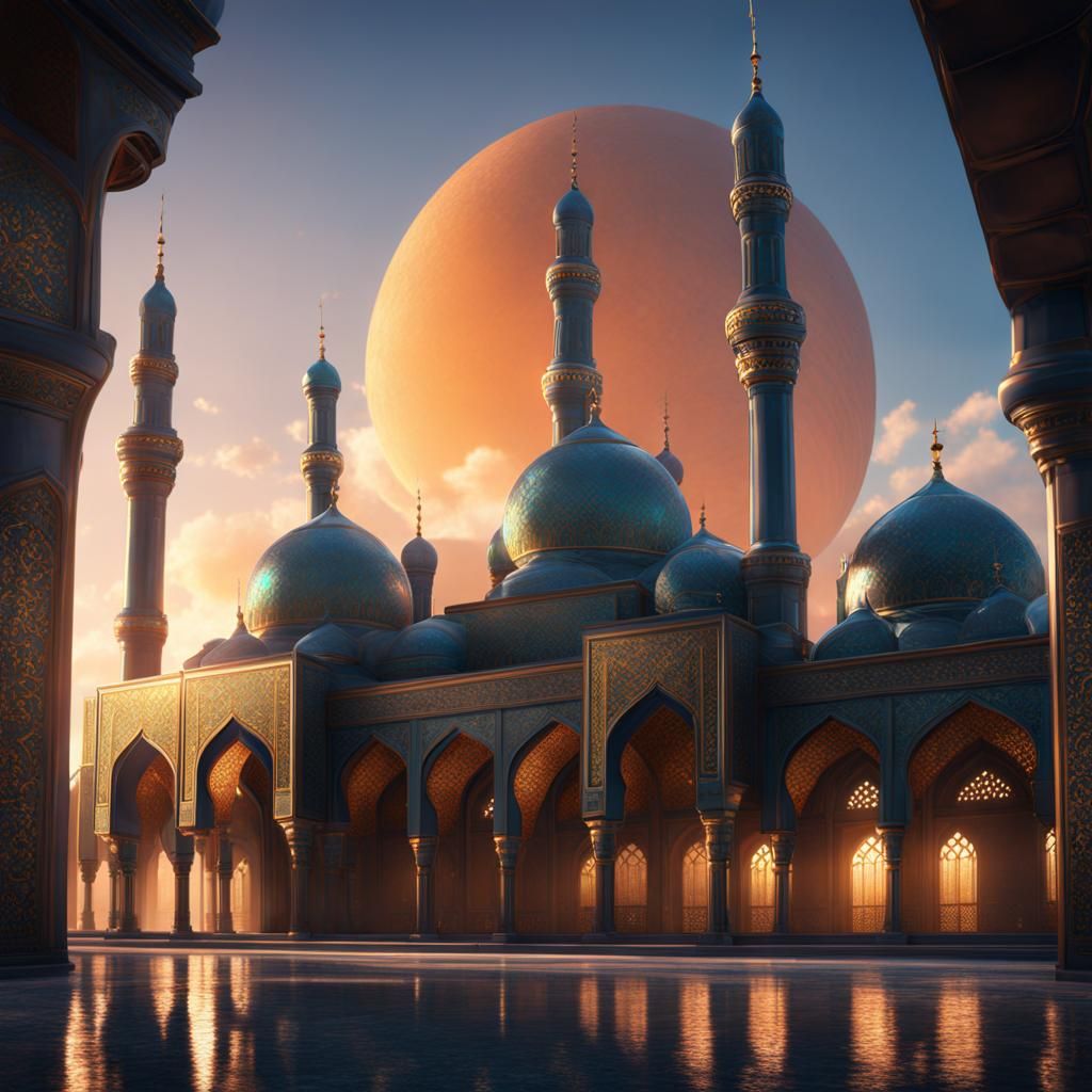 Fantastical Glass Mosque in Detailed Matte Painting