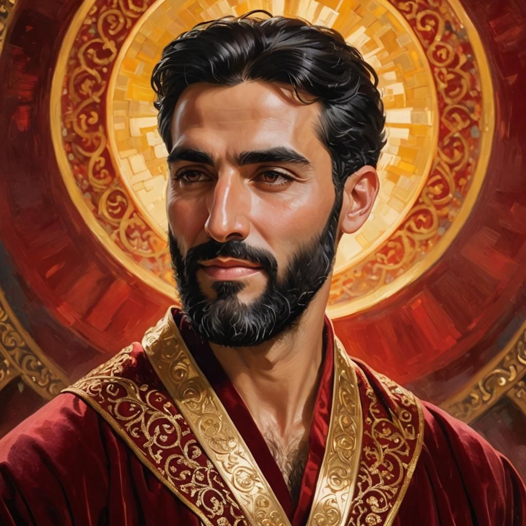 Radiant Arab Saint in Velvet Robe, Expressionist Oil Paintin...