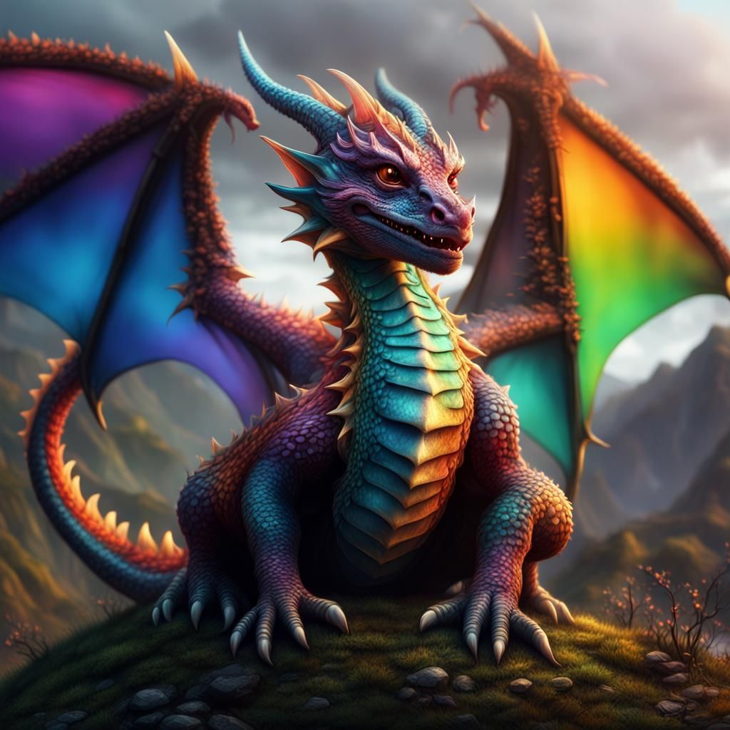 Colorful Baby Dragon in Digital Matte Painting