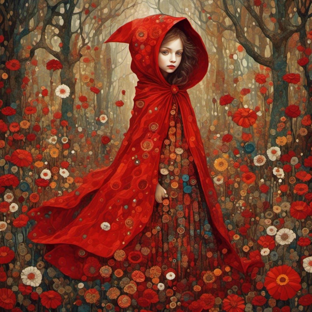 Little Red Riding Hood in style of Gustav Klimt