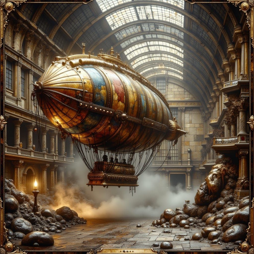 Victorian Steampunk Zeppelin in a Gigantic Hanger