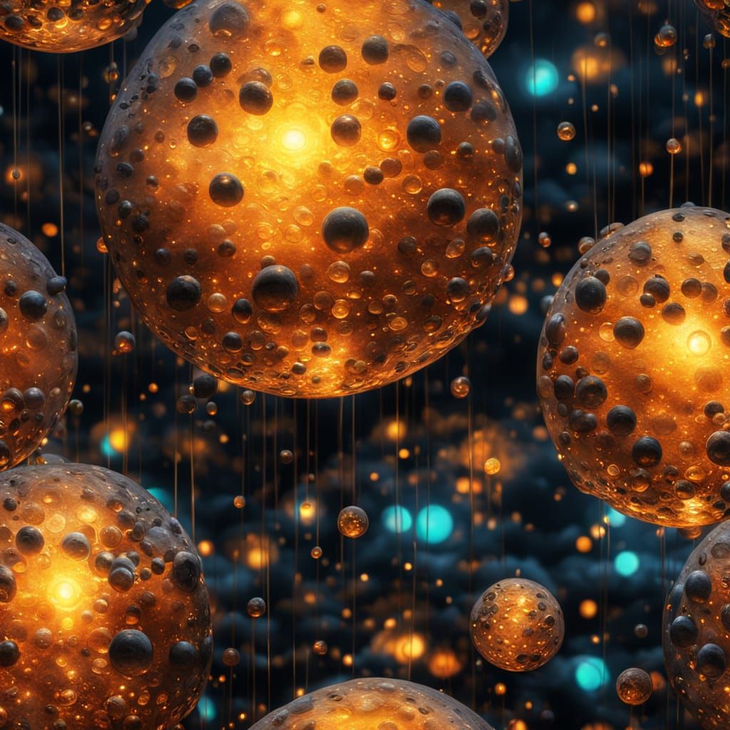 Glowing Orbs in Dark: A Surreal Oil Painting