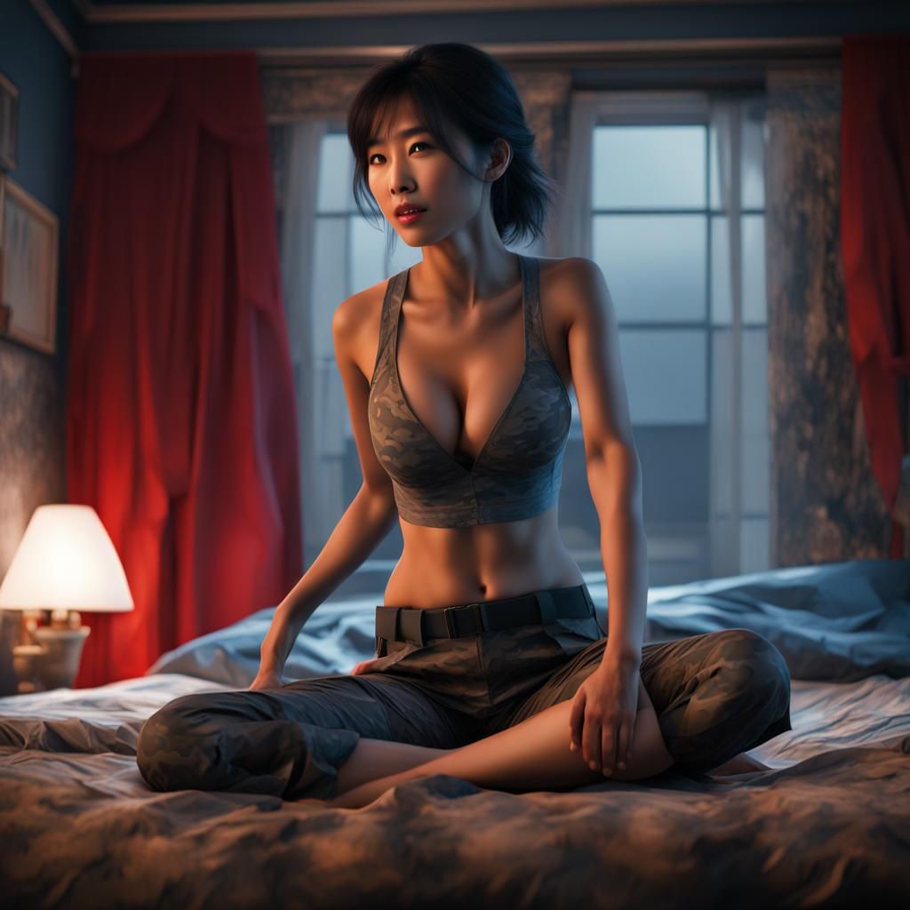 Happy Asian Detective in Cinematic Digital Painting