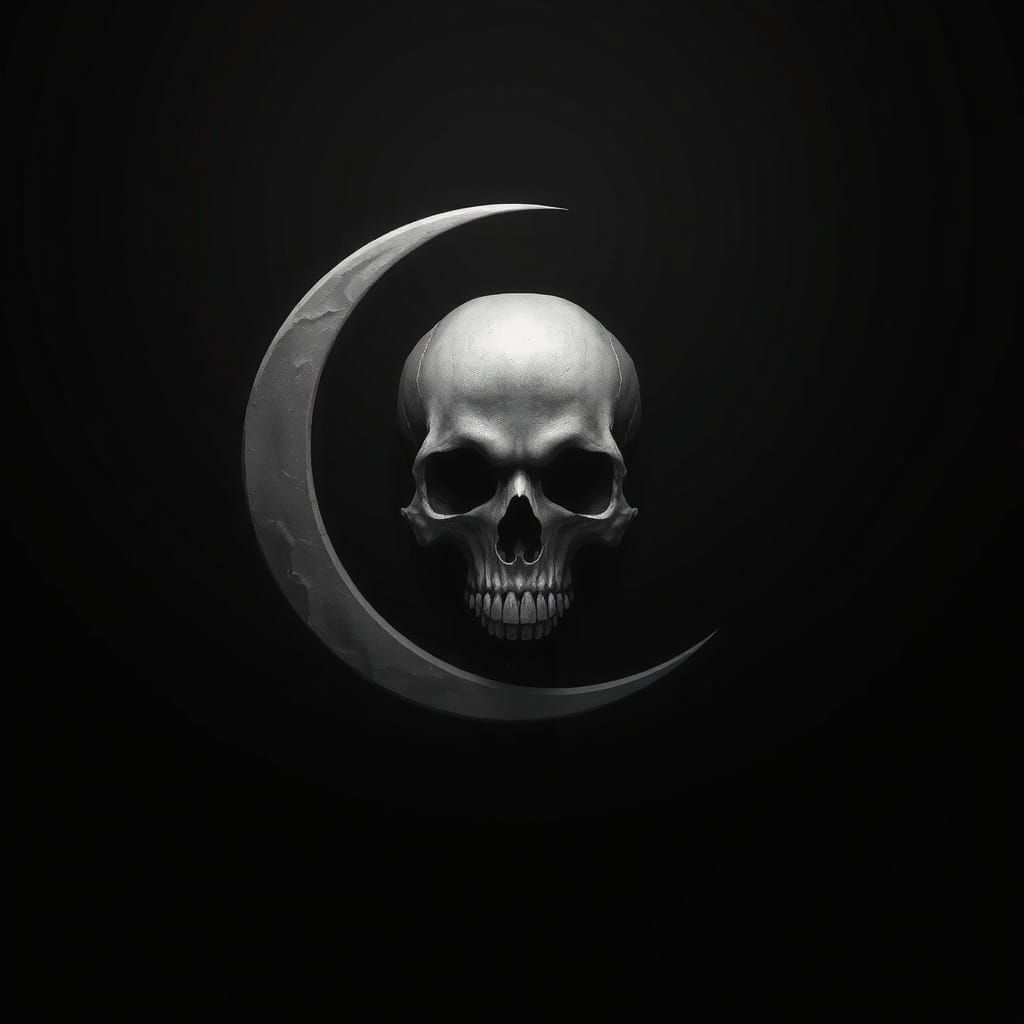 Ominous Crescent Moon with Intricately Detailed Skull Face