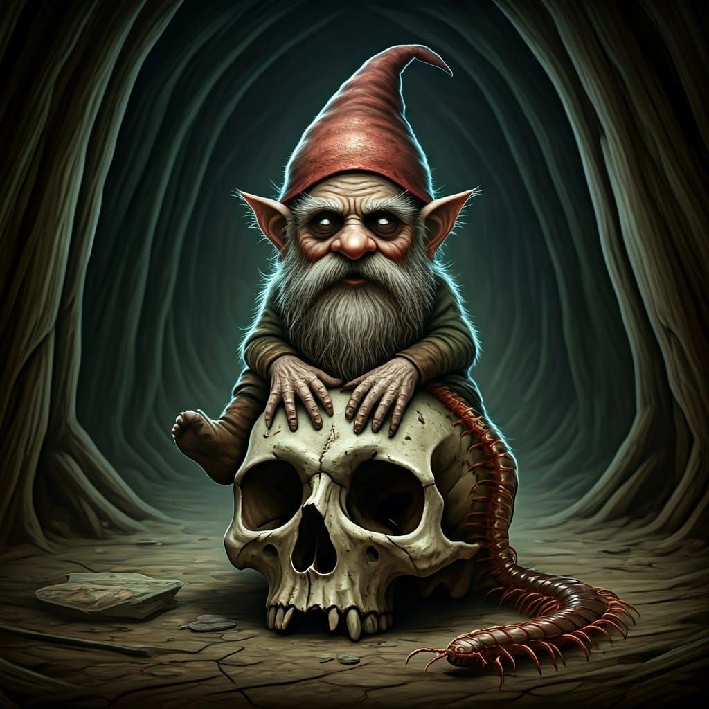 Gnarled Gnome with Centipede in Giger Style