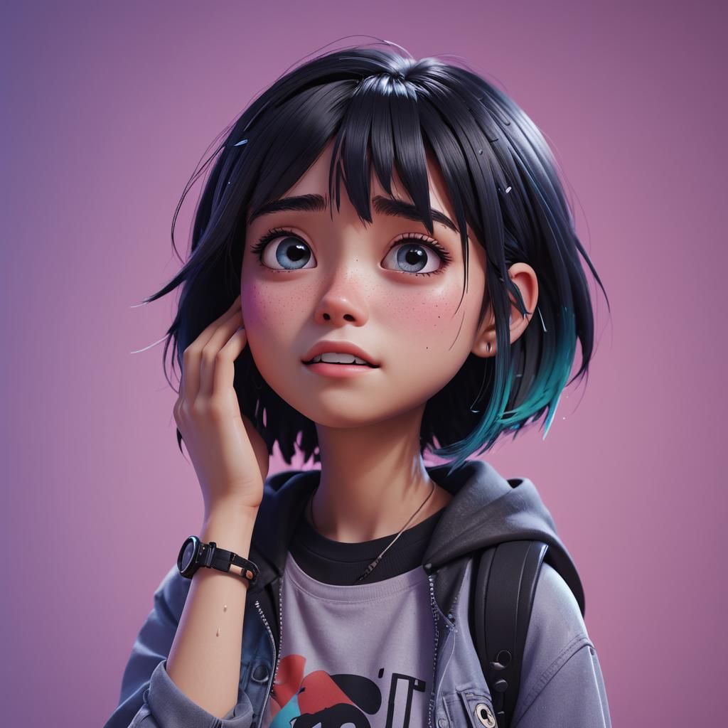 Crying Emo Girl Glitch in 3D Digital Art