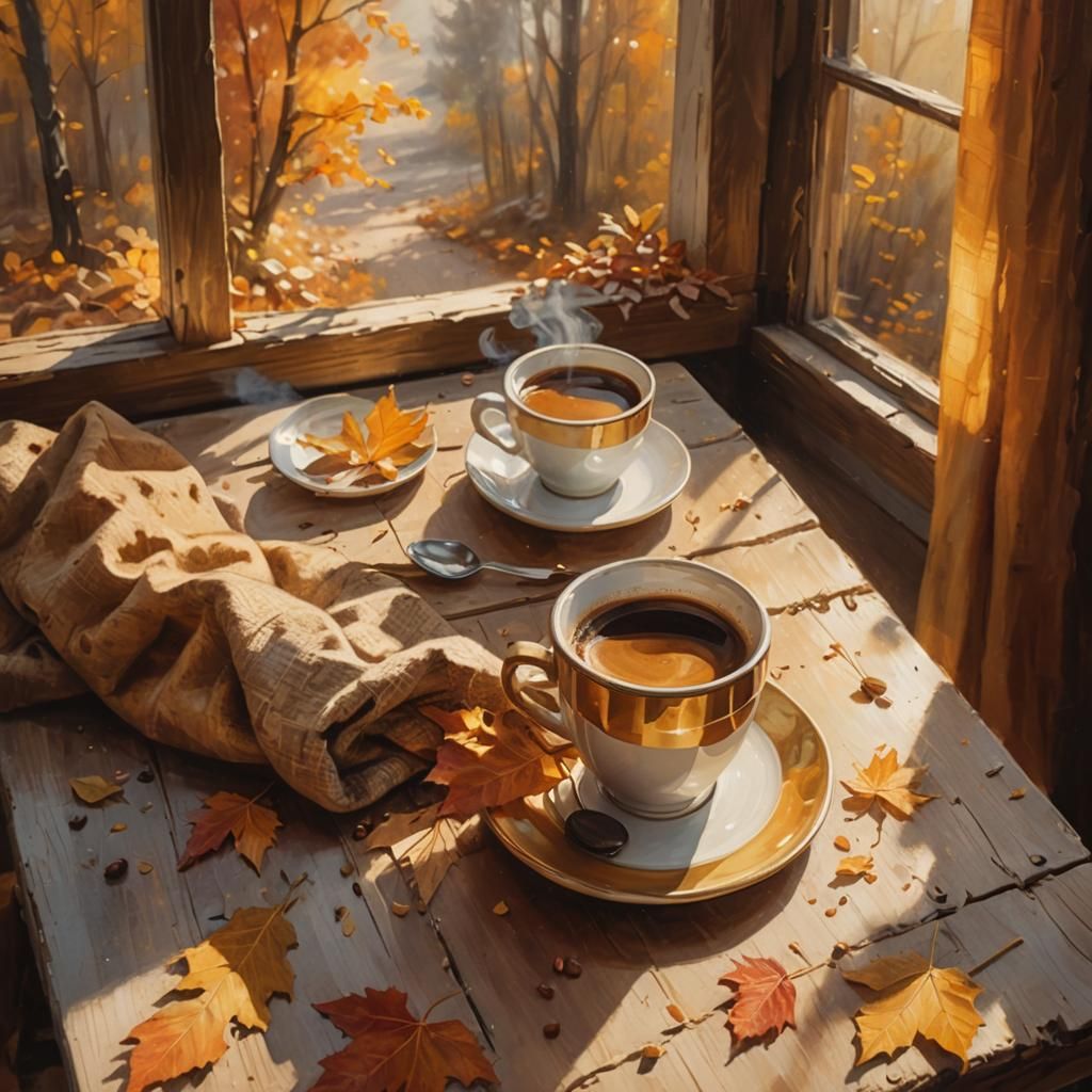 Cozy Autumn Coffee Still Life as Oil Painting
