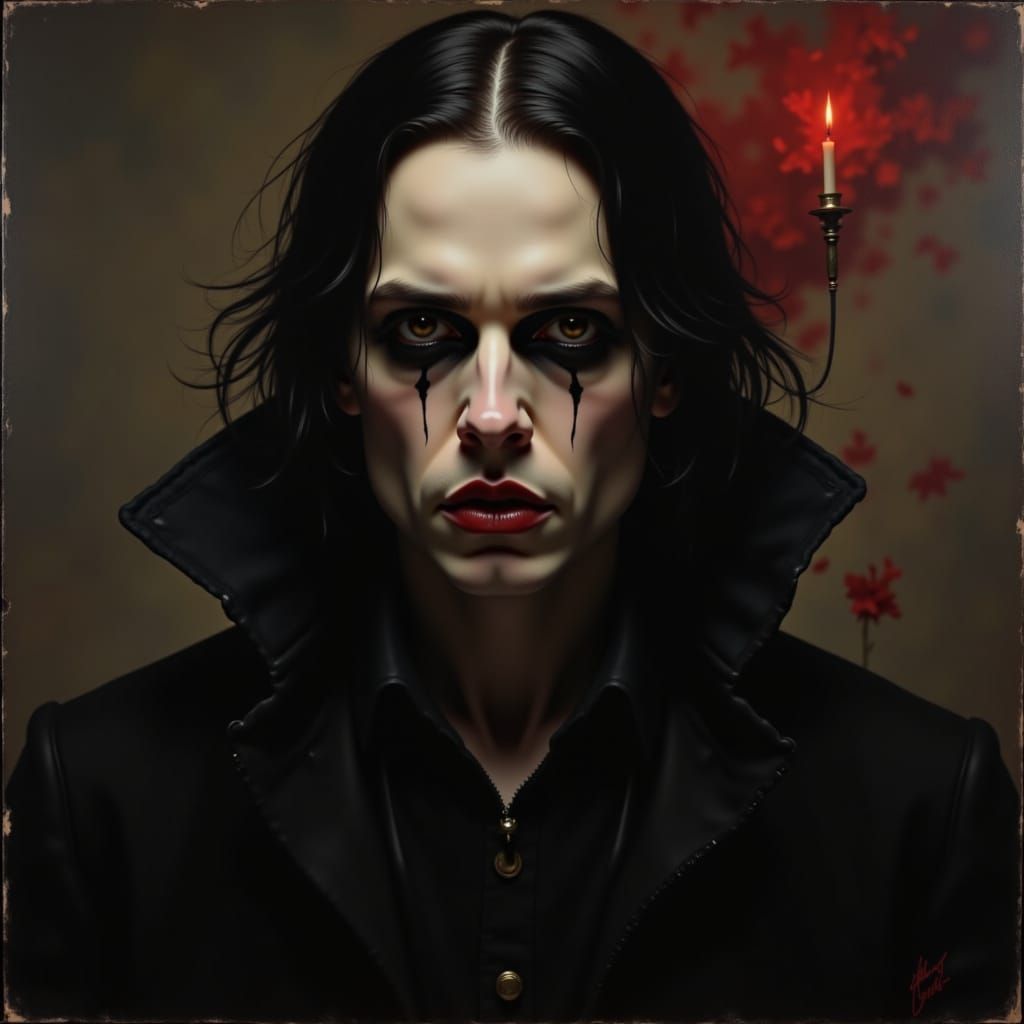 Brooding Portrait of Ville Valo in Dark Romantic Style