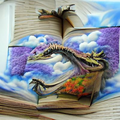 Dragon Guarding Books in Fantasy Art Style
