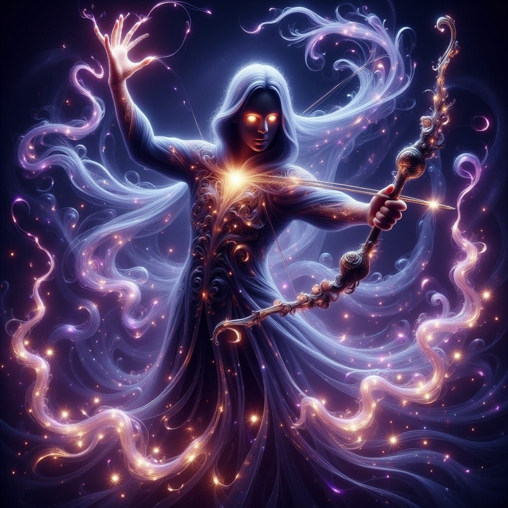 Ethereal Archery in Celestial Art Nouveau Style