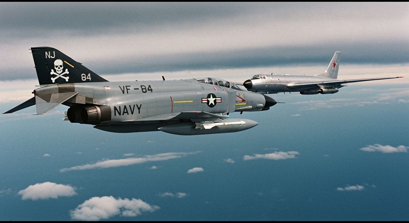 F-4S Phantom Chasing Tu-95 in Dramatic Sky