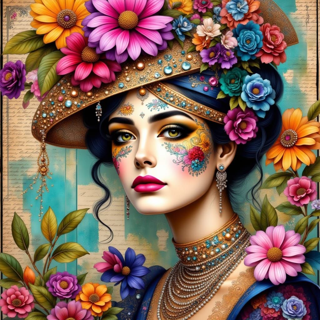 Venetian Carnival Portrait Collage in Rainbow Hues