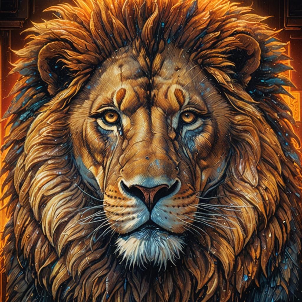 Lion Sipping Beer in Dimly Lit Bar