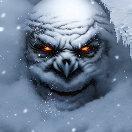 Fanged Horror Snowman in Moonlight: Hyperrealistic Splash Ar...