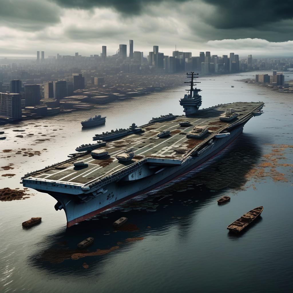 Post-Apocalyptic Yamato Aircraft Carrier Aerial View
