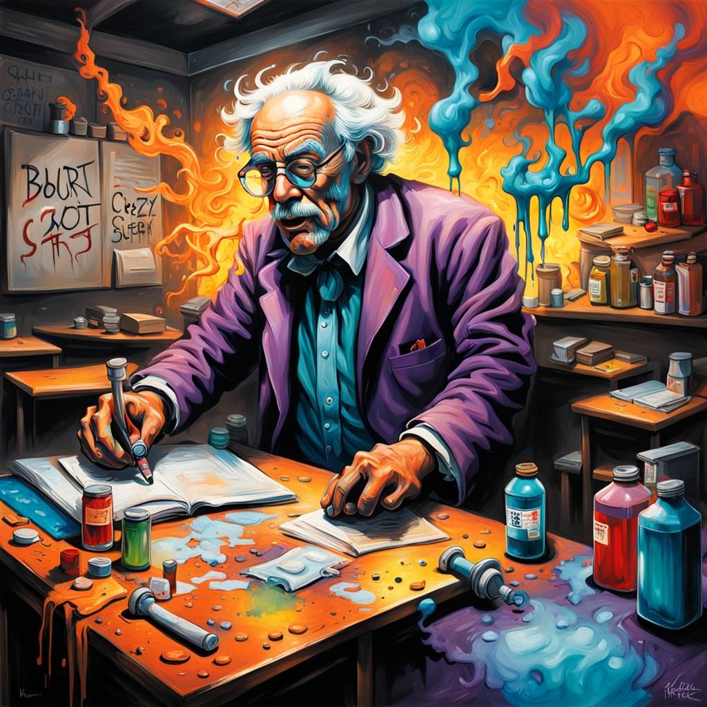 Sinister Scientist Meltdown in Graffiti Art Style