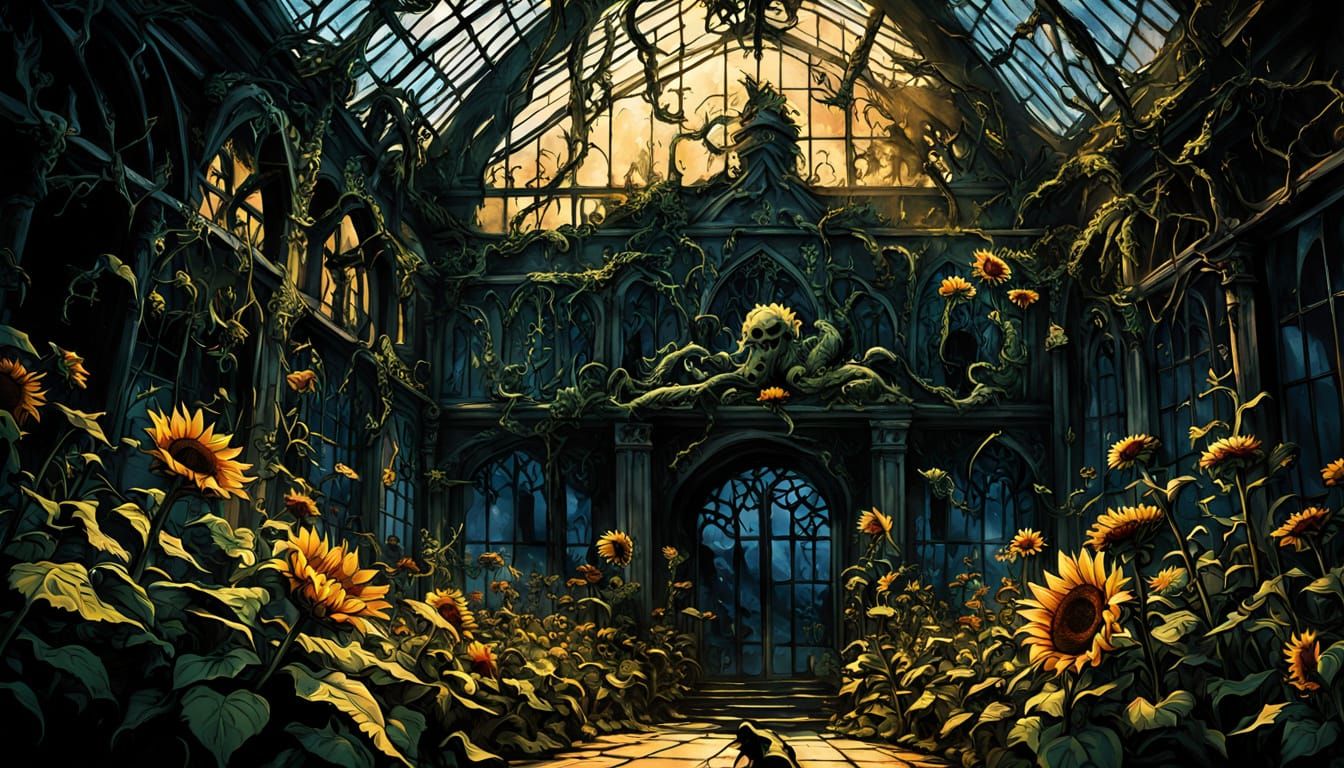 Whimsical Gothic Greenhouse with Giant Flytraps