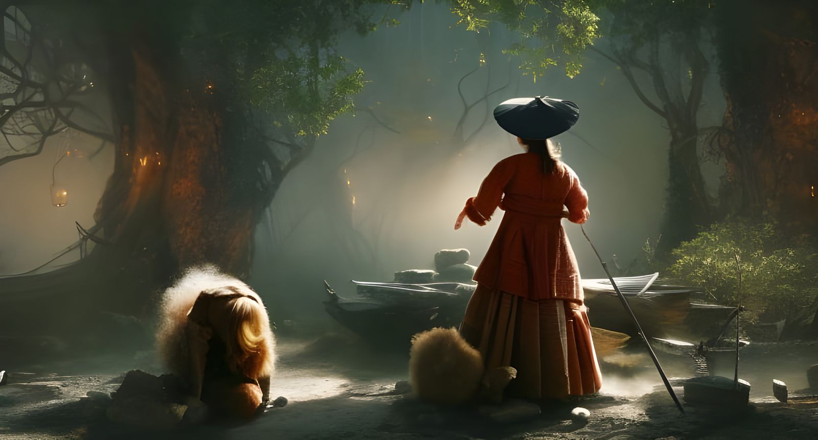 Abstract Folk Singers in Magical Landscape