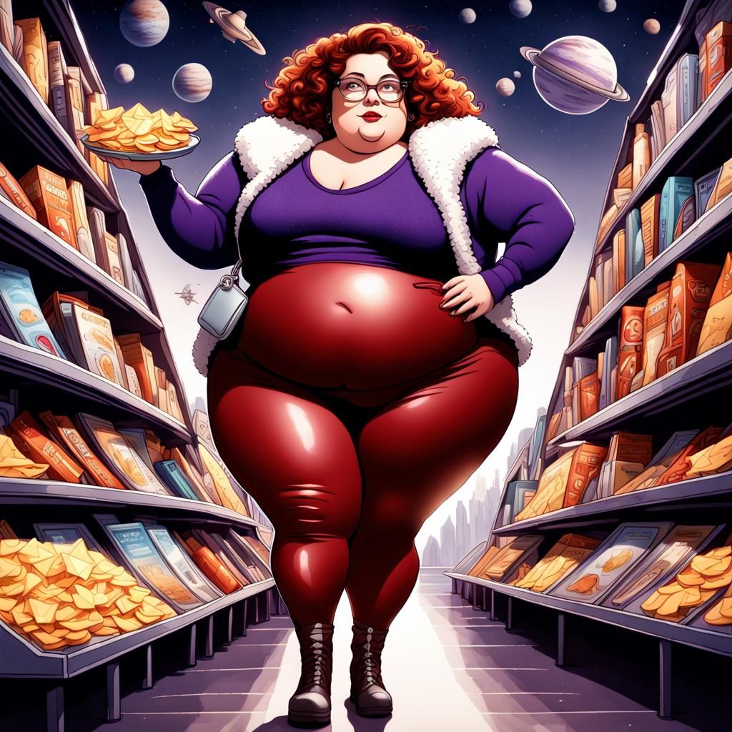 Plus Size Model Ad with Rocket Ship, Matte Painting