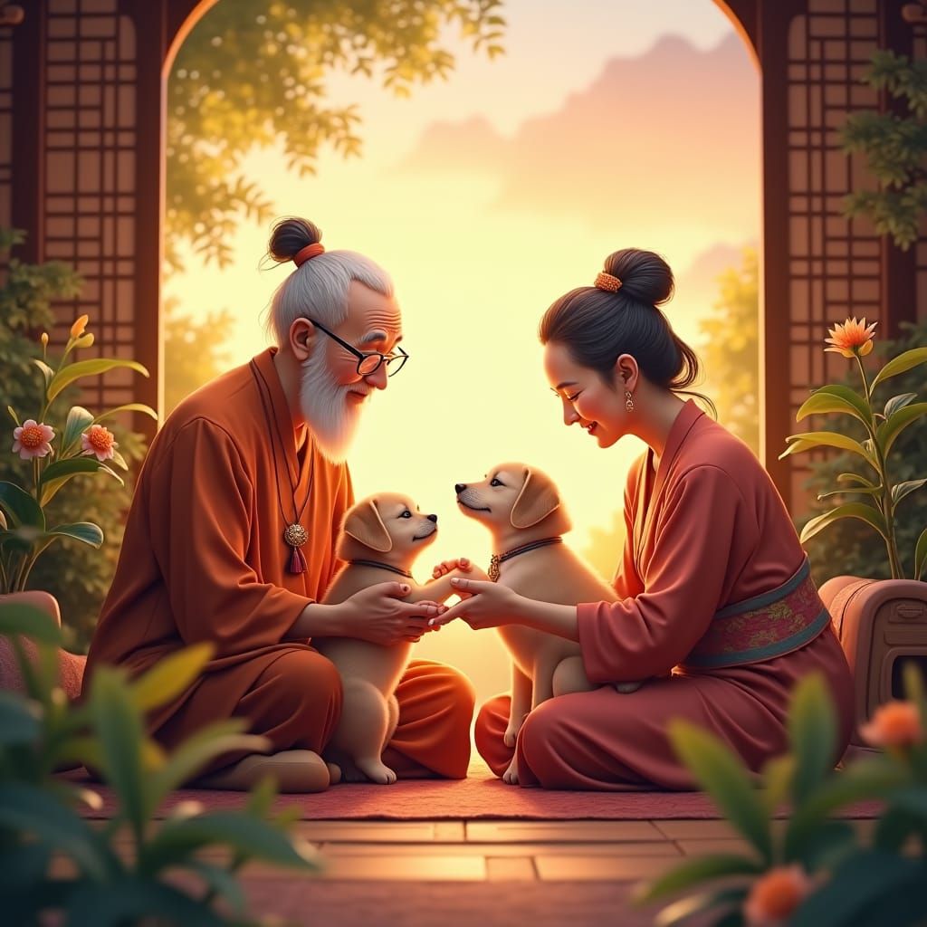 Golden Portrait of Elders Sharing Wisdom