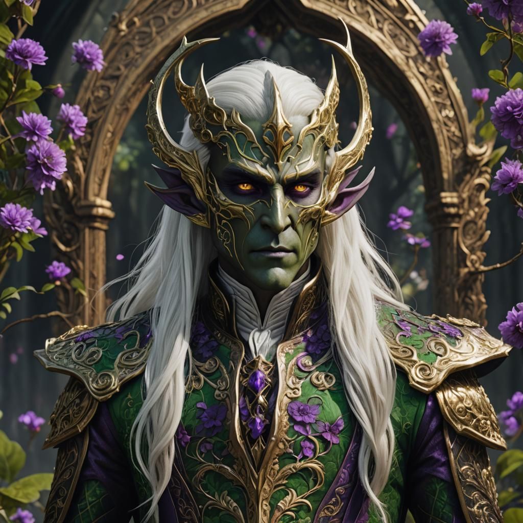 Dark Elf Prince in Green Floral Suit